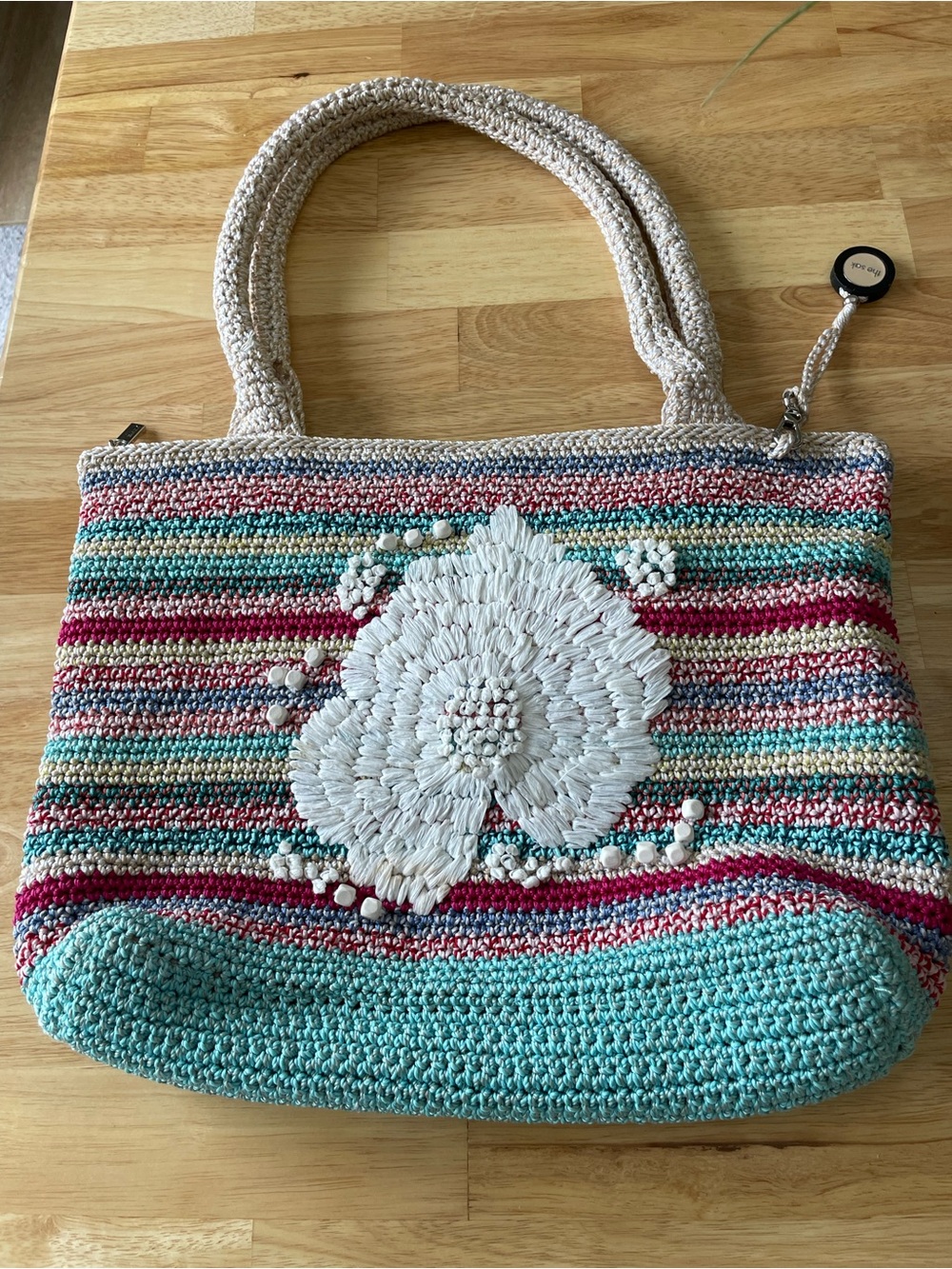 The Sak Multicolor Stripe Tote with White Floral Applique